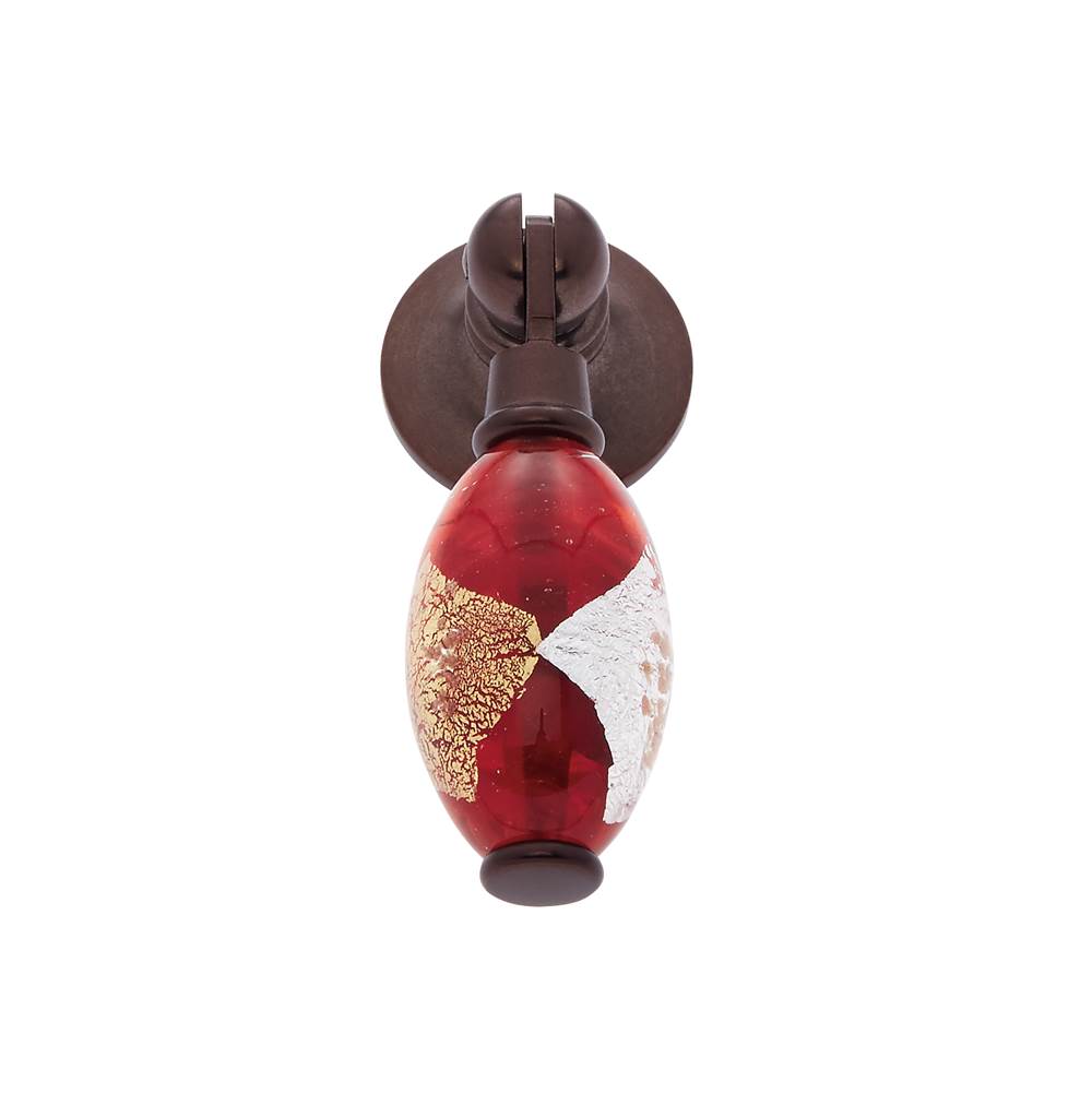 JVJ Hardware Murano Collection Old World Bronze Finish 30 mm Red w/Gold and Silver Pendant Drop Pull, Composition Glass and Solid Brass