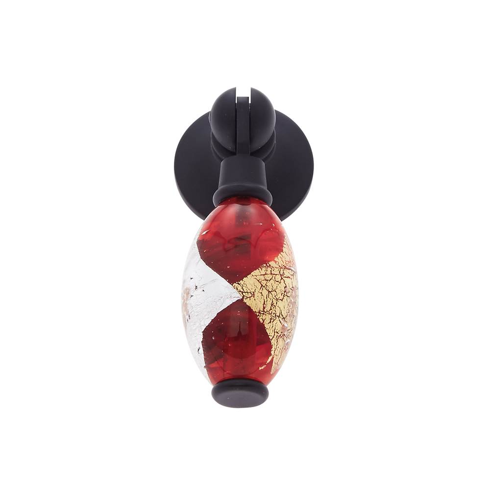 JVJ Hardware Murano Collection Oil Rubbed Bronze Finish 30 mm Red w/Gold and Silver Pendant Drop Pull, Composition Glass and Solid Brass