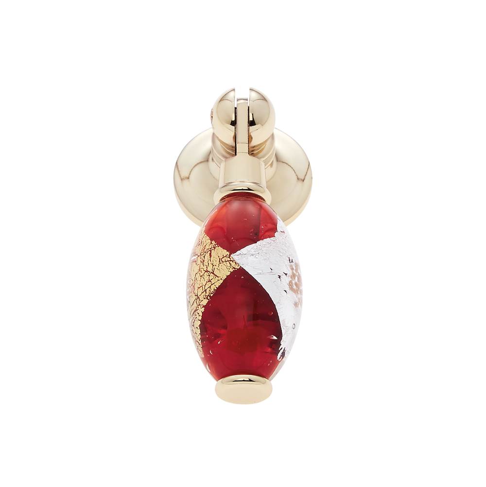 JVJ Hardware Murano Collection 24K Gold Plated Finish 30 mm Red w/Gold and Silver Pendant Drop Pull, Composition Glass and Solid Brass