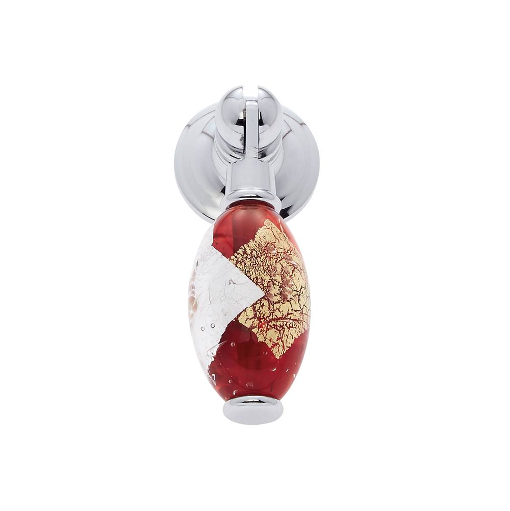 JVJ Hardware Murano Collection Polished Chrome Finish 30 mm Red w/Gold and Silver Pendant Drop Pull, Composition Glass and Solid Brass