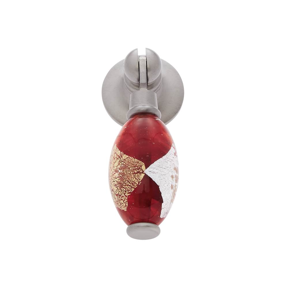 JVJ Hardware Murano Collection Satin Nickel Finish 30 mm Red w/Gold and Silver Pendant Drop Pull, Composition Glass and Solid Brass