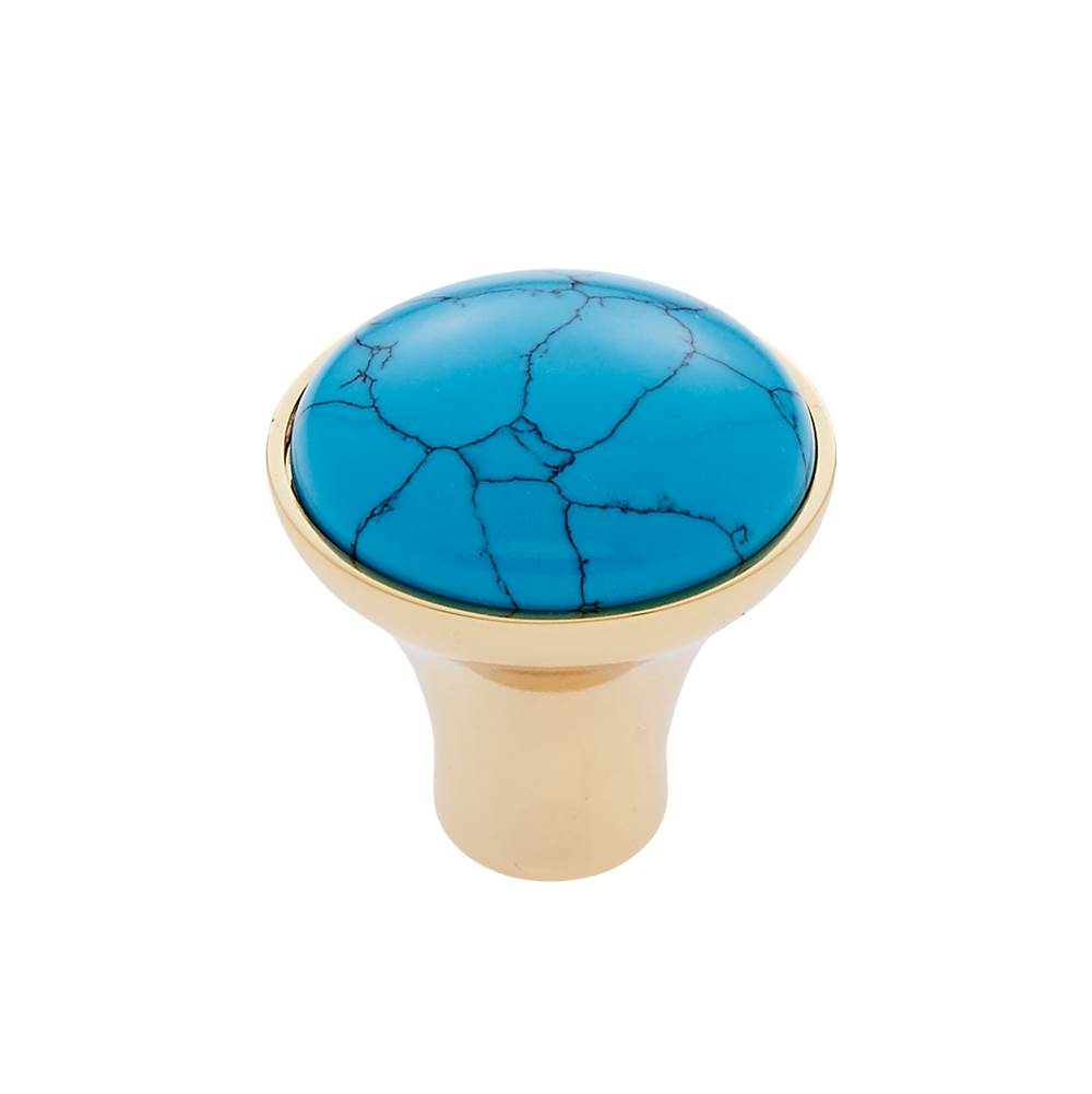 JVJ Hardware Murano Collection 24K Gold Plated Finish 30 mm Turquoise Knob, Composition Turquoise and Solid Brass