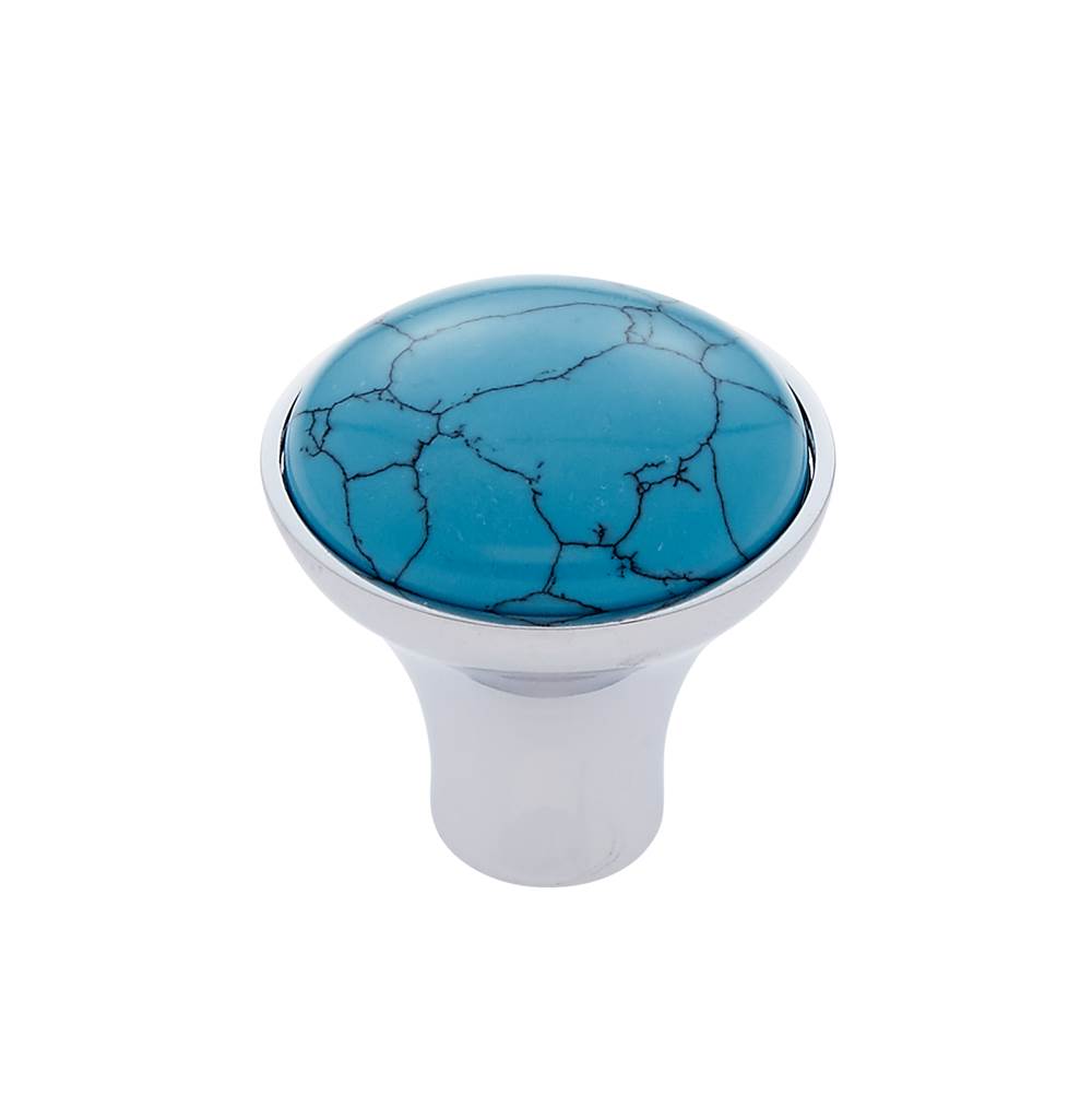 JVJ Hardware Murano Collection Polished Chrome Finish 30 mm Turquoise Knob, Composition Turquoise and Solid Brass