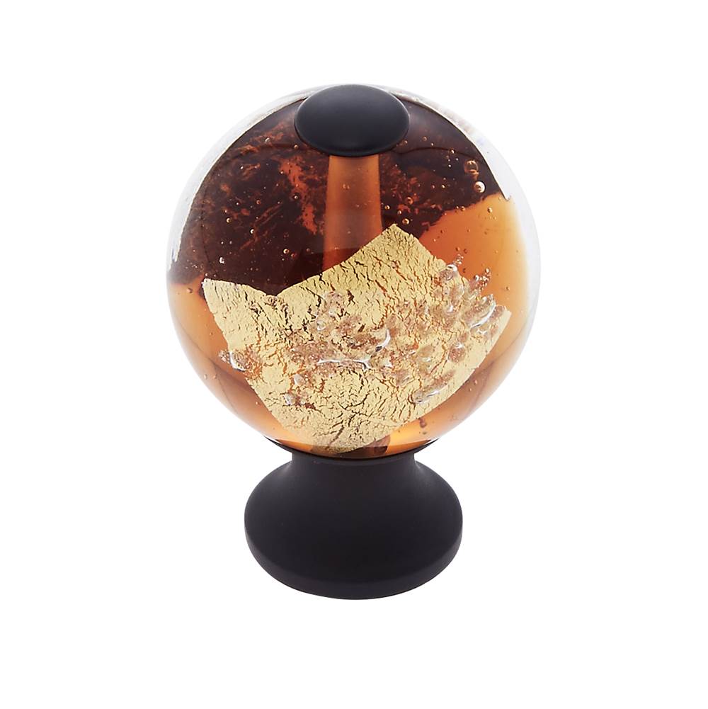 JVJ Hardware Murano Collection Oil Rubbed Bronze Finish 30 mm Orange w/Gold and Silver Round Glass Knob, Composition Glass and Solid Brass