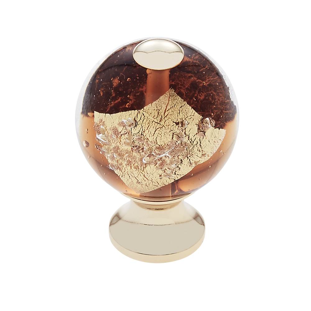 JVJ Hardware Murano Collection 24K Gold Plated Finish 30 mm Orange w/Gold and Silver Round Glass Knob, Composition Glass and Solid Brass