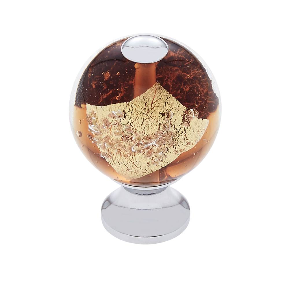JVJ Hardware Murano Collection Polished Chrome Finish 30 mm Orange w/Gold and Silver Round Glass Knob, Composition Glass and Solid Brass