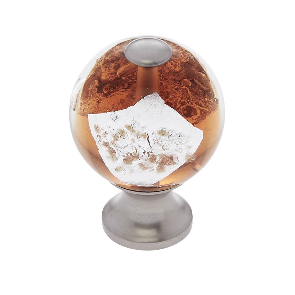 JVJ Hardware Murano Collection Satin Nickel Finish 30 mm Orange w/Gold and Silver Round Glass Knob, Composition Glass and Solid Brass