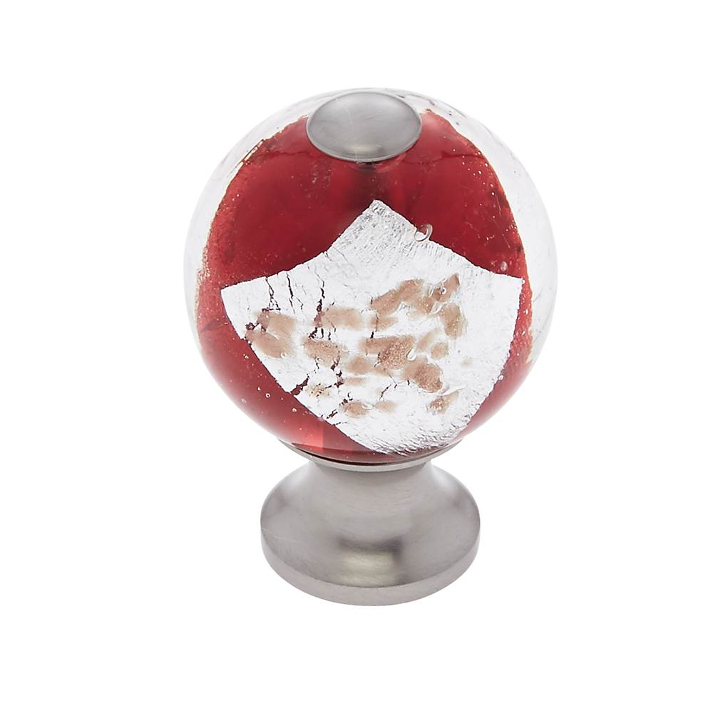 JVJ Hardware Murano Collection Satin Nickel Finish 30 mm Red w/Gold and Silver Round Glass Knob, Composition Glass and Solid Brass