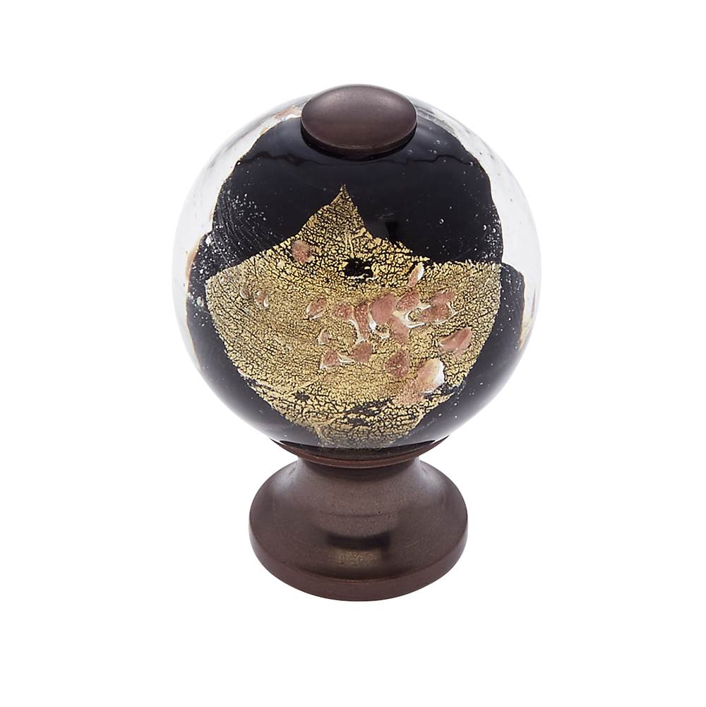 JVJ Hardware Murano Collection Old World Bronze Finish 30 mm Black w/Gold and Silver Round Glass Knob, Composition Glass and Solid Brass