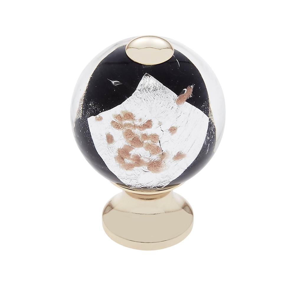 JVJ Hardware Murano Collection 24K Gold Plated Finish 30 mm Black w/Gold and Silver Round Glass Knob, Composition Glass and Solid Brass