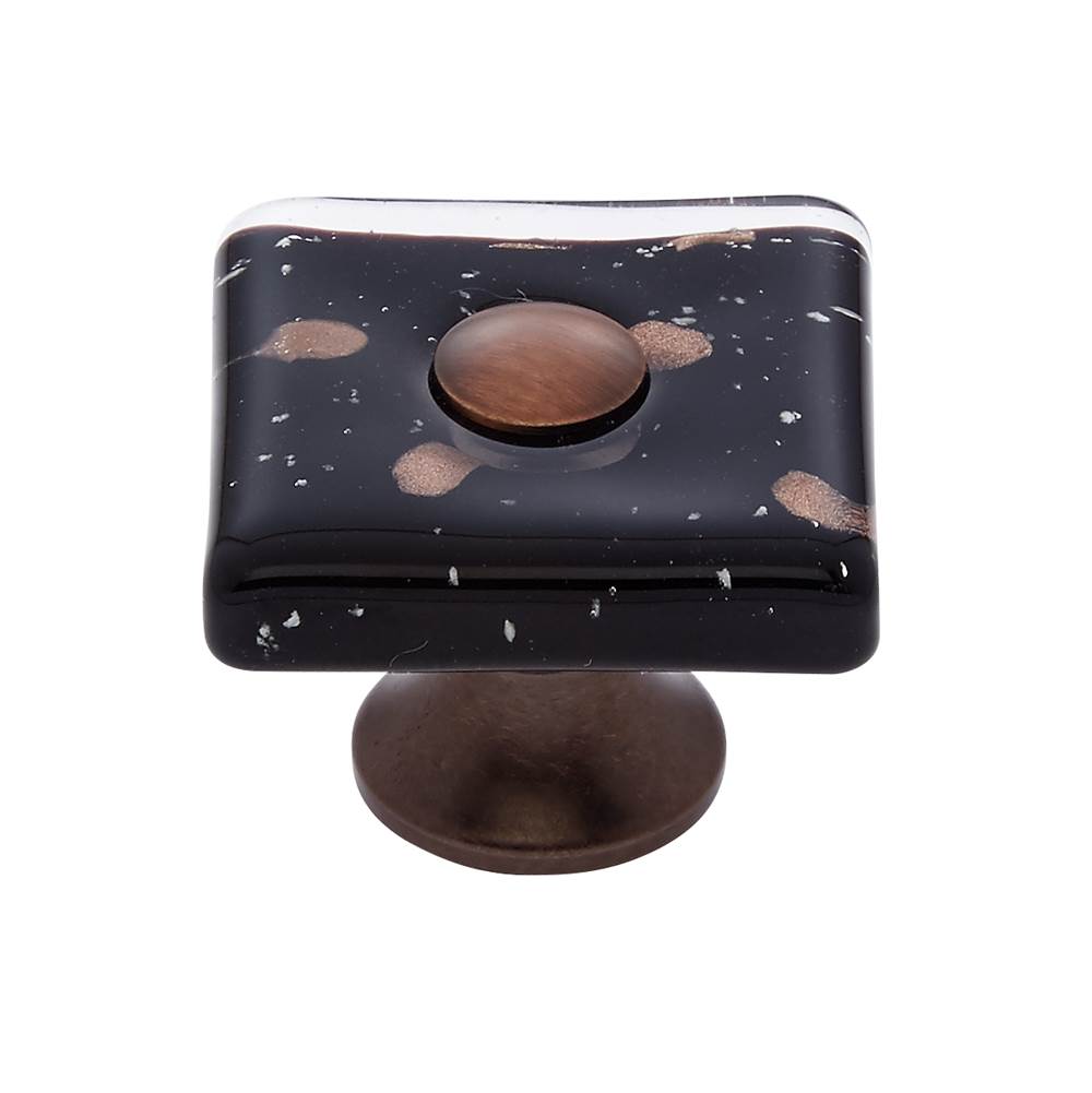 JVJ Hardware Murano Collection Old World Bronze Finish 35 mm Black w/Copper Flecks Flat Square Glass Knob, Composition Glass and Solid Brass