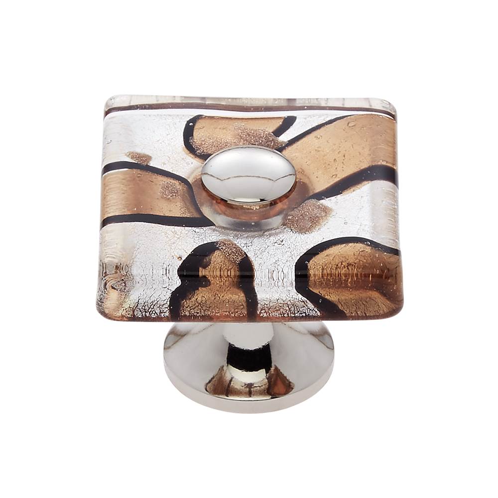 JVJ Hardware Murano Collection Polished Nickel Finish 35 mm Silver and Gold Flat Square Glass Knob, Composition Glass and Solid Brass
