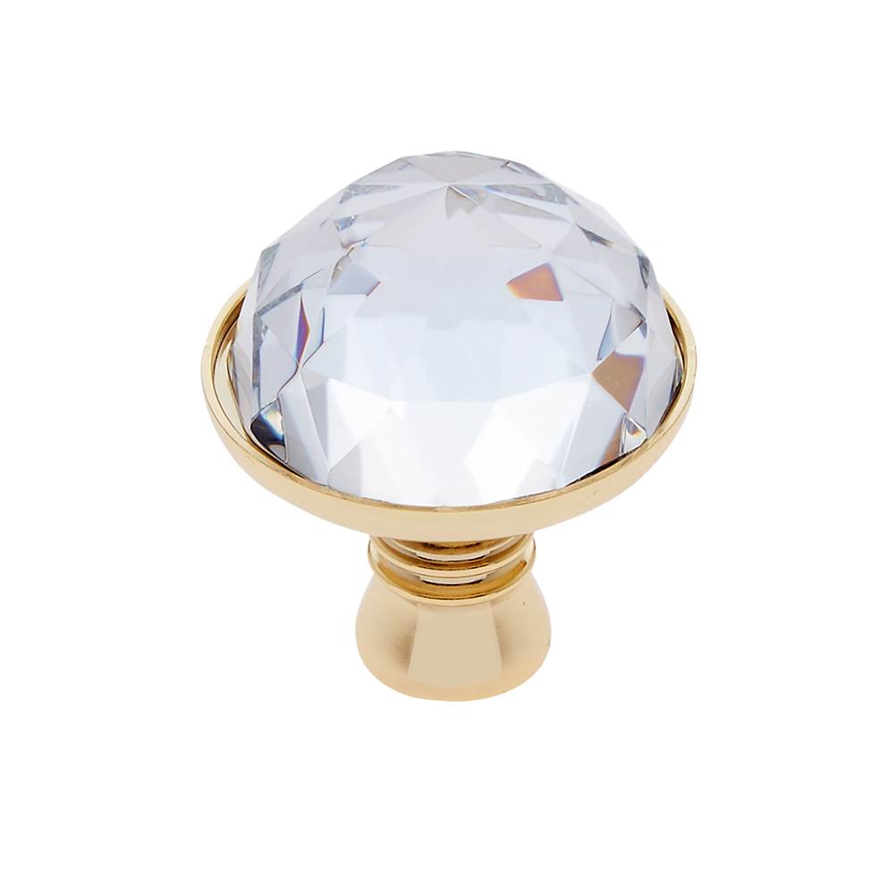 JVJ Hardware Pure Elegance Collection 24K Gold Plated Finish 31 percent Leaded Crystal 30 mm Half-European Cut Knob, Composition Leaded Crystal and Solid Brass