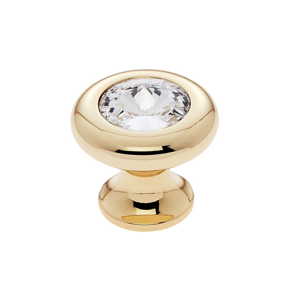 JVJ Hardware Pure Elegance Collection 24K Gold Plated Finish 31 percent Leaded Crystal 30 mm Halfiamond Cut Knob, Composition Leaded Crystal and Solid Brass