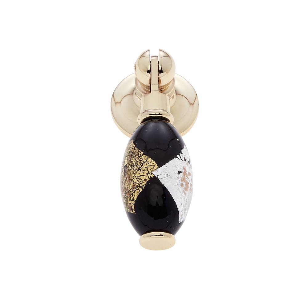 JVJ Hardware Murano Collection 24K Gold Plated Finish 30 mm Gold w/Silver and Black Drop Pendant Pull, Composition Glass and Solid Brass and Solid Brass