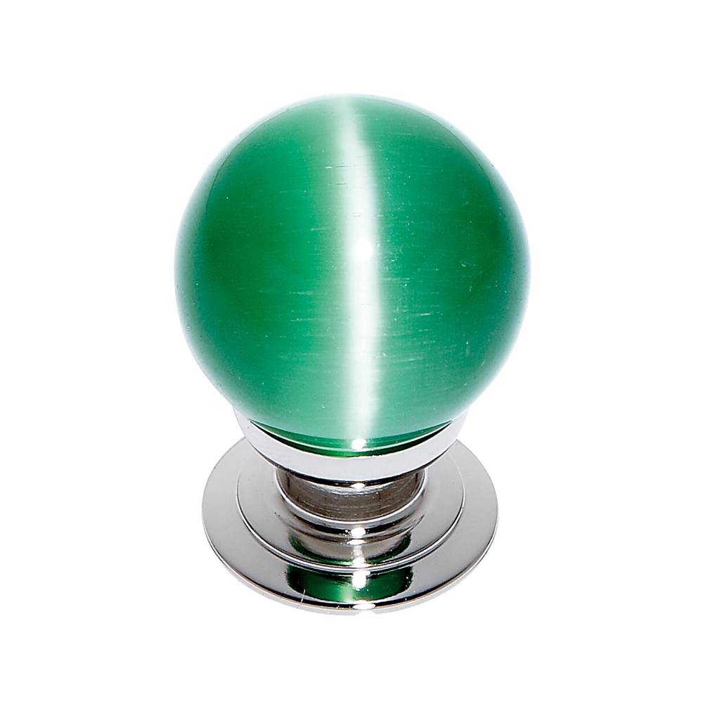 JVJ Hardware Cat''s Eye Collection Polished Nickel Finish Cat''s Eye Glass Green 30 mm Smooth Knob, Composition Glass and Solid Brass