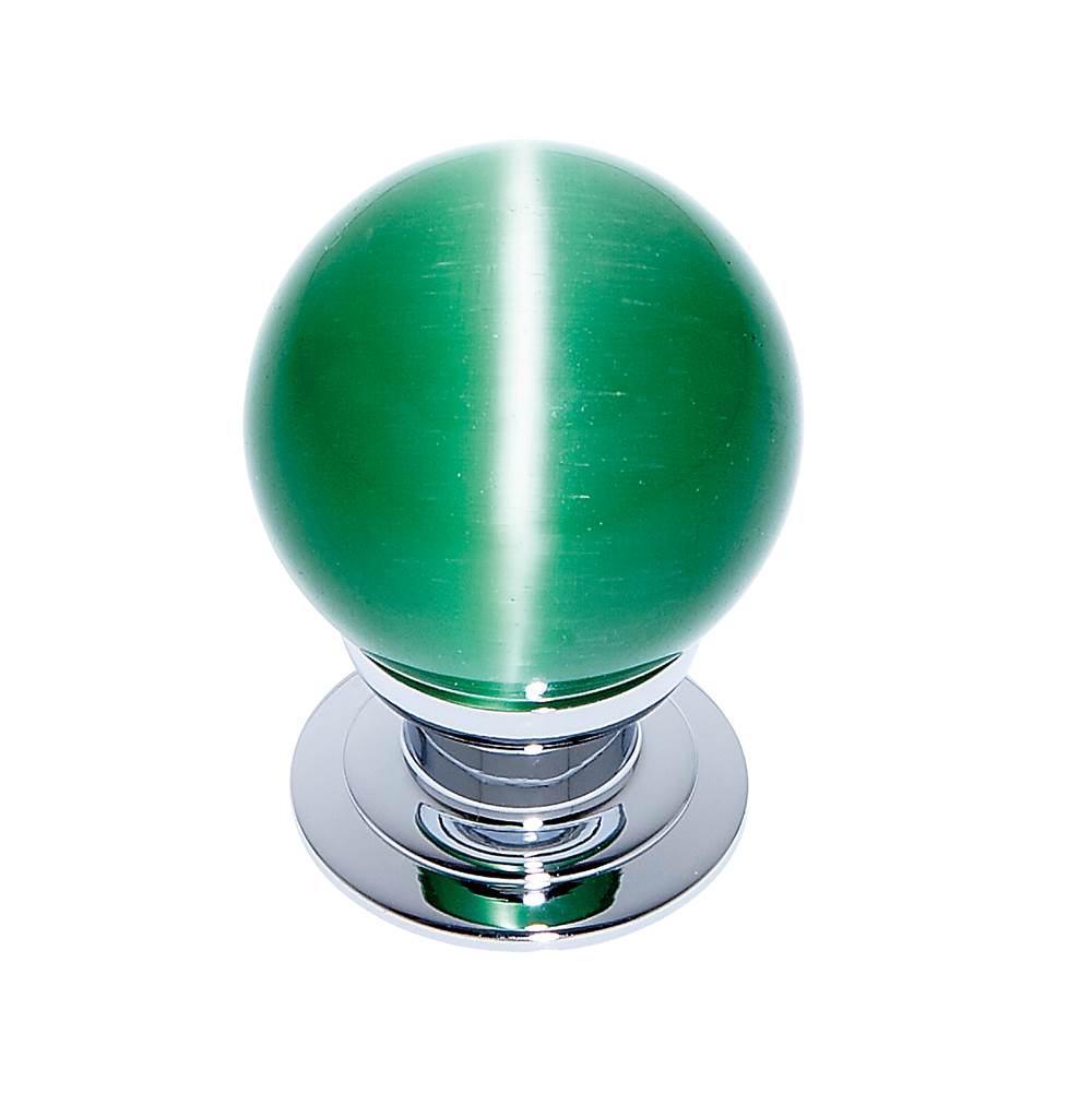 JVJ Hardware Cat''s Eye Collection Polished Chrome Finish Cat''s Eye Glass Green 30 mm Smooth Knob, Composition Glass and Solid Brass