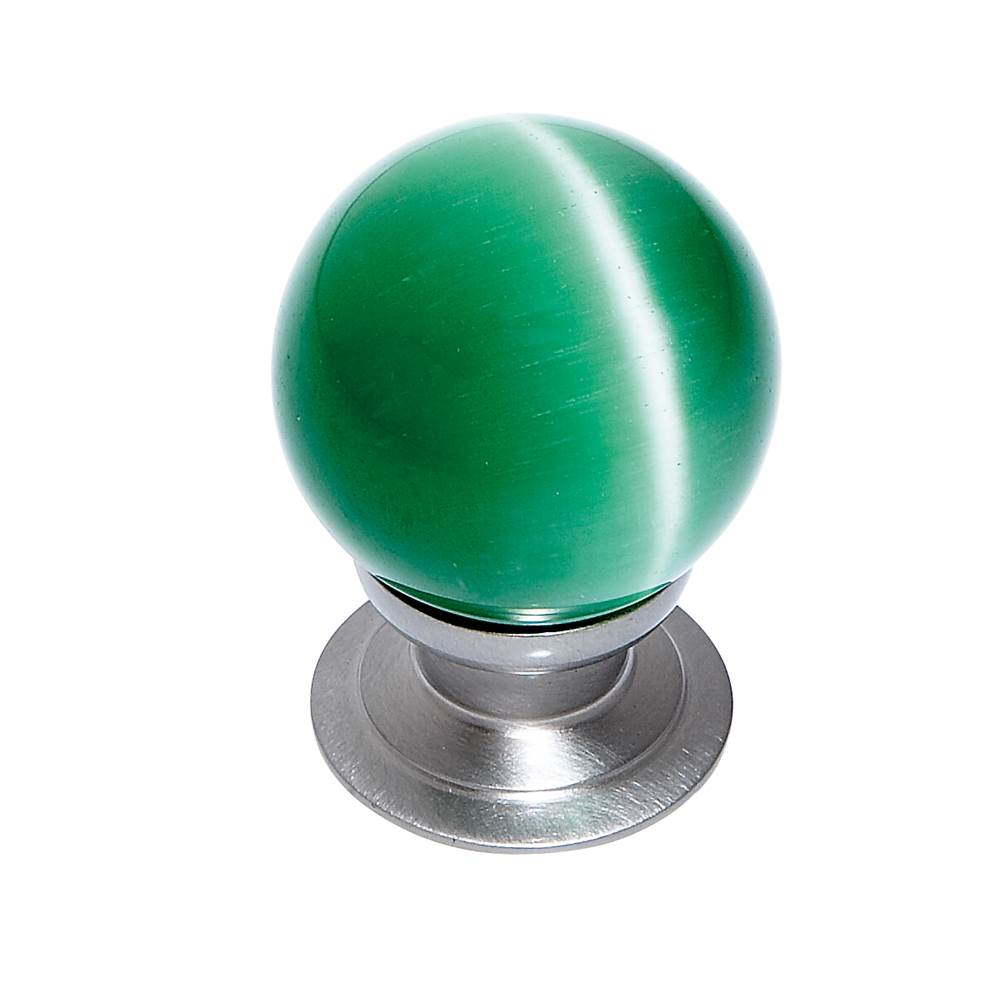 JVJ Hardware Cat''s Eye Collection Satin Nickel Finish Cat''s Eye Glass Green 30 mm Smooth Knob, Composition Glass and Solid Brass