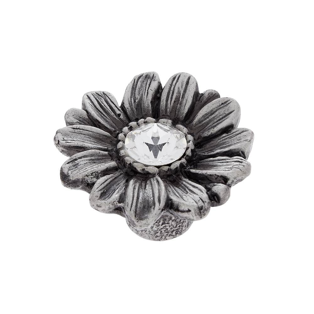 JVJ Hardware Pure Elegance Collection Solid Pewter Finish 31 percent Leaded Crystal 36mm Daisy Knob with Crystal in Center, Composition Pewter/Crystal