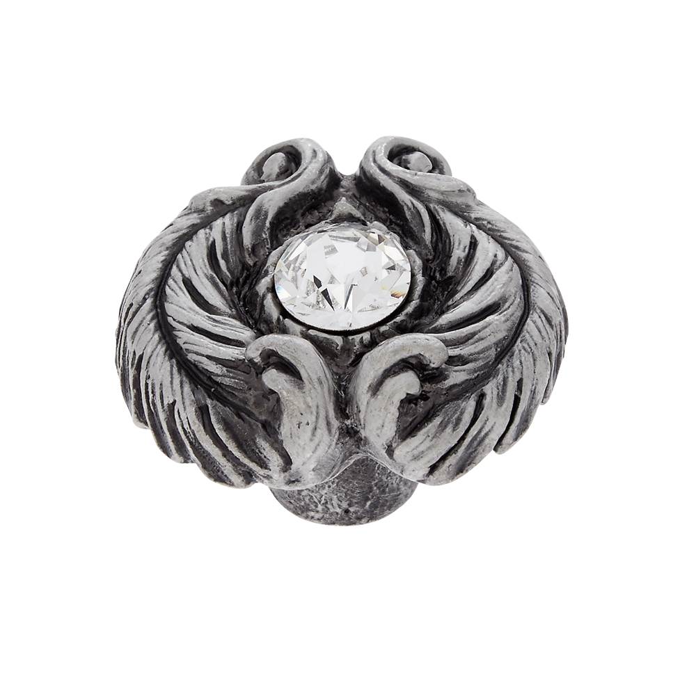 JVJ Hardware Pure Elegance Collection Solid Pewter Finish 31 percent Leaded Crystal 36 mm Acanthus Leaf Knob, Composition Crystal and Pewter