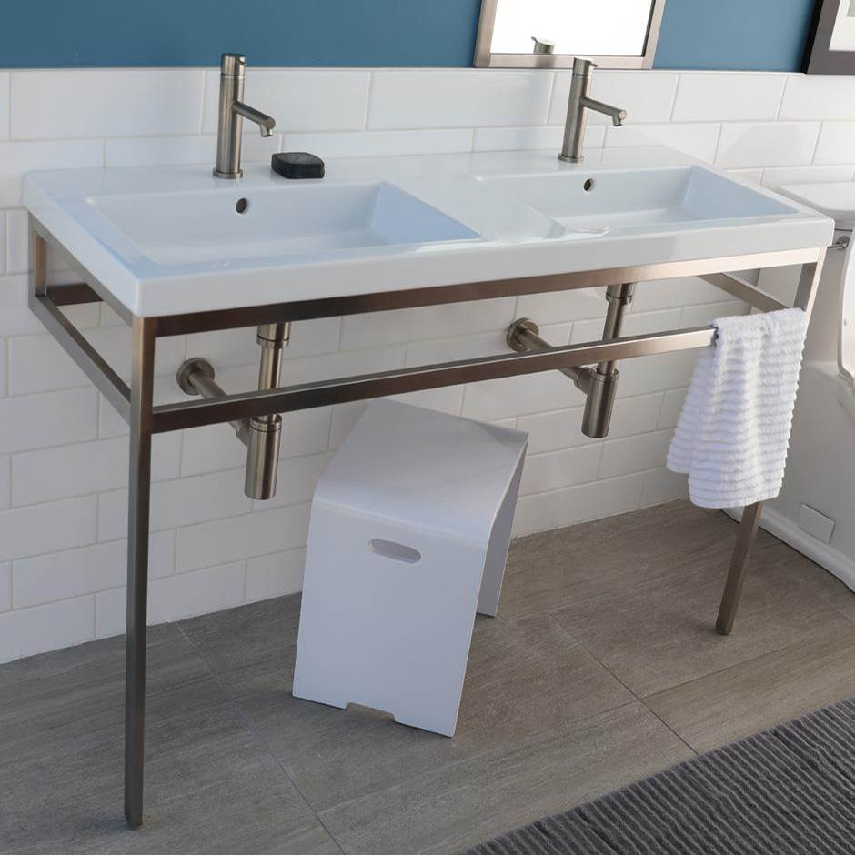 Lacava Floor-standing metal console stand with a towel bar (Bathroom Sink 5216 sold separately), made of stainless steel or brass.