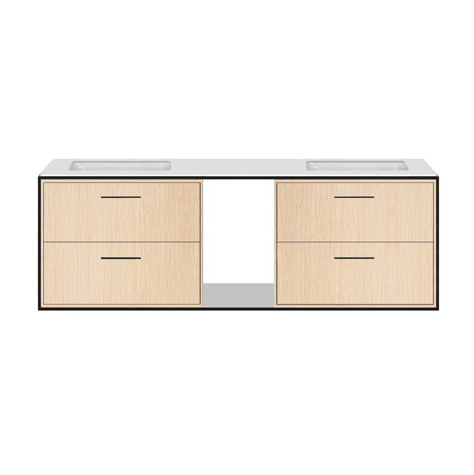 Lacava Cabinet of wall-mount under-counter vanity LIN-UN-60A with four drawers (pulls included), metal frame,  solid surface countertop and shelf.