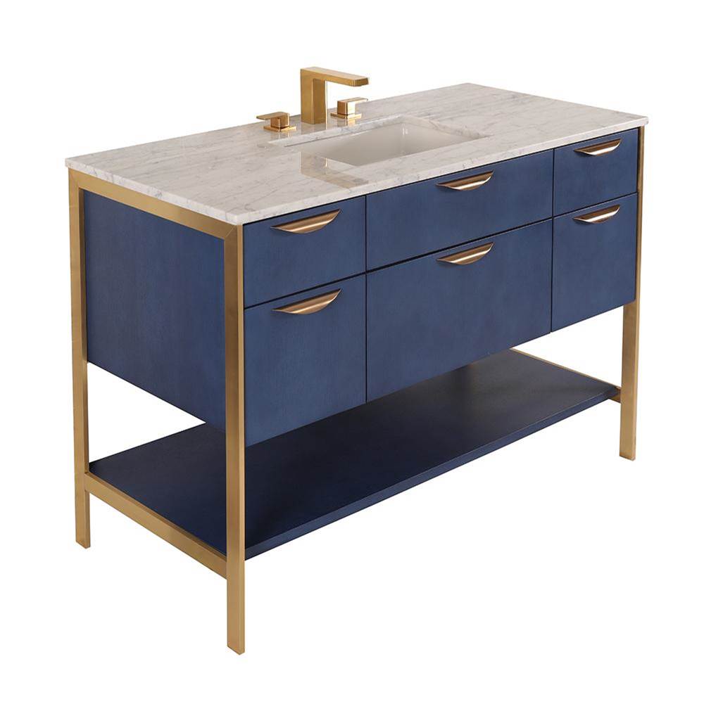 Lacava Cabinet of free standing under-counter vanity with five drawers, bottom wood shelf and metal frame (pulls included).