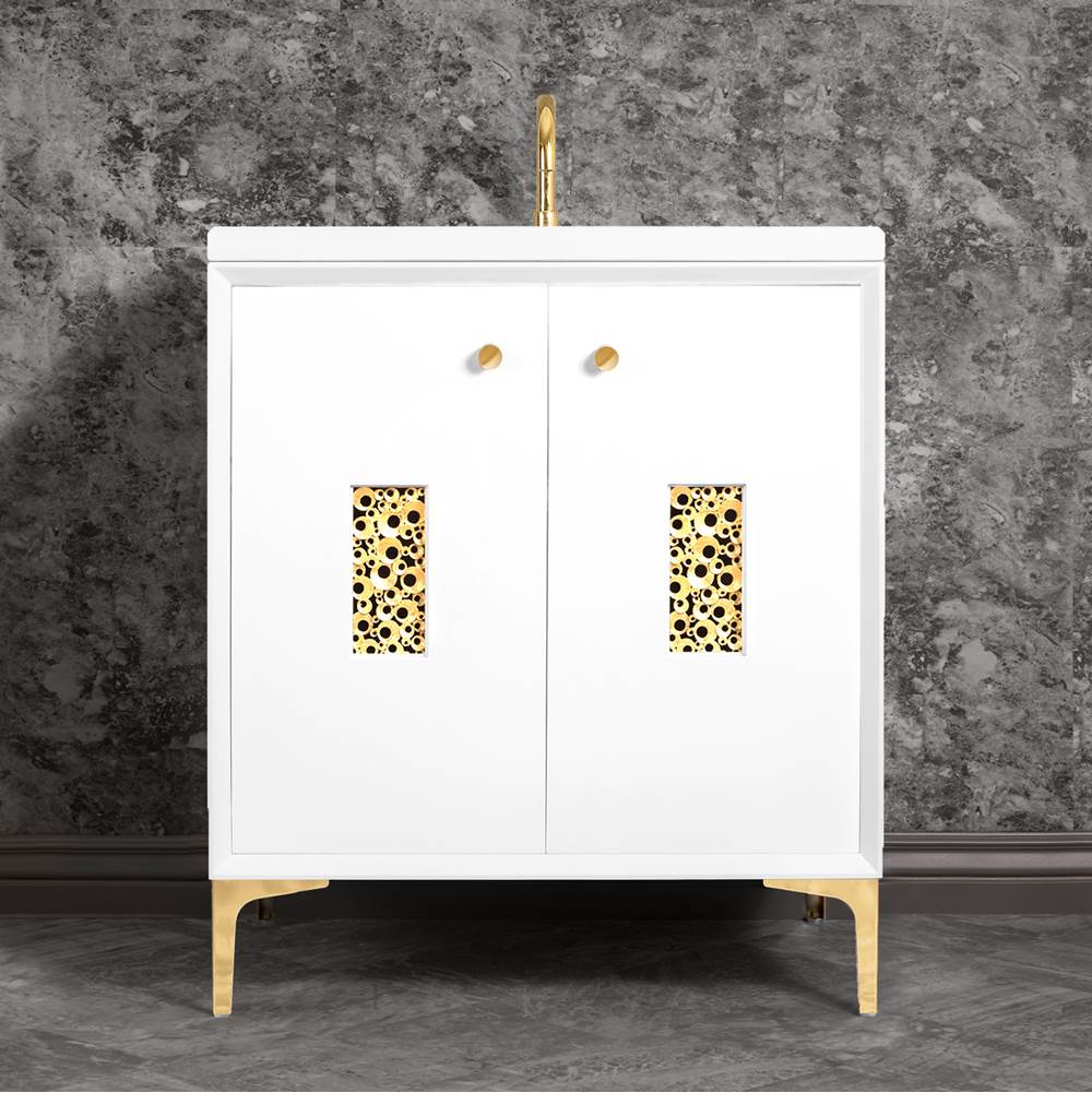 Linkasink Frame 30'' Wide White Vanity with Polished Brass Coral Grate and Legs