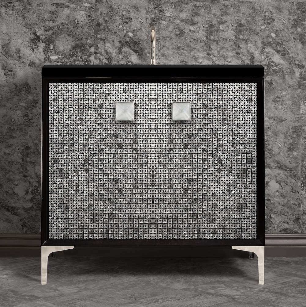 Linkasink MOTHER OF PEARL with 3'' Artisan Glass Prism Hardware 36'' Wide Vanity, Black, Polished Nickel Hardware, 36'' x 22'' x 33.5'' (without vanity top)