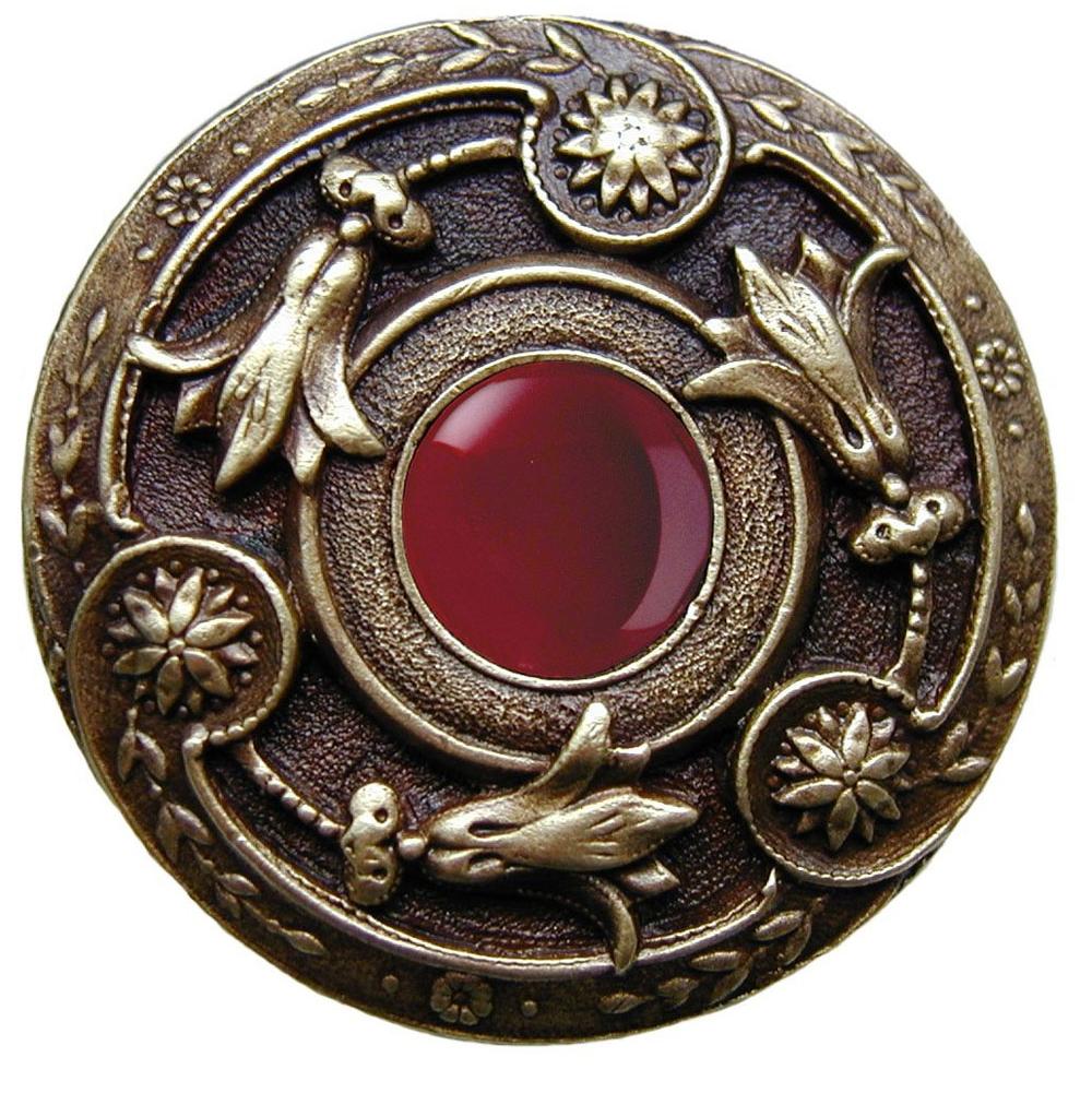 Notting Hill Jeweled Lily Knob Antique Brass/Red Carnelian natural stone