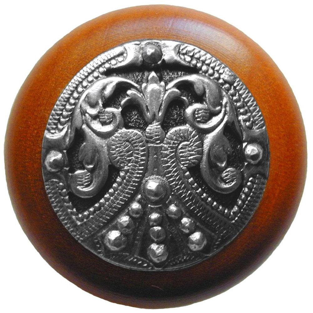 Notting Hill Regal Crest Wood Knob in Brilliant Pewter /Cherry wood finish