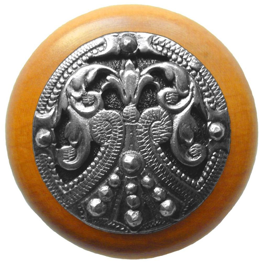 Notting Hill Regal Crest Wood Knob in Brilliant Pewter /Maple wood finish