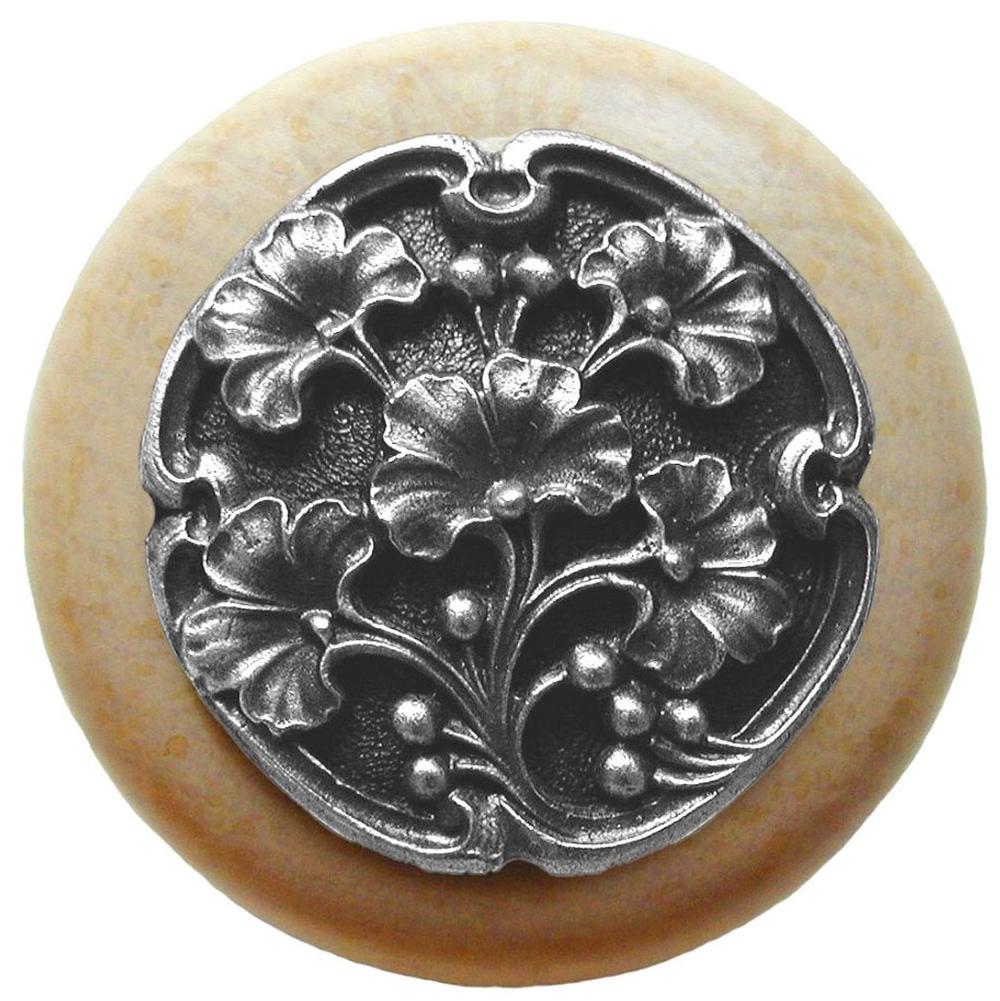 Notting Hill Ginkgo  Berry Wood Knob in Antique Pewter/Natural wood finish