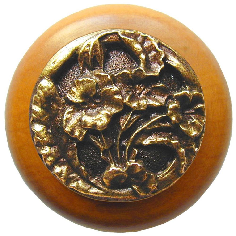 Notting Hill Hibiscus Wood Knob in Antique Brass /Maple wood finish
