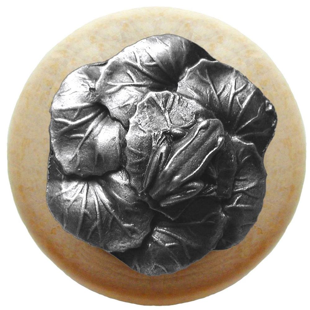 Notting Hill Leap Frog Wood Knob in Antique Pewter/Natural wood finish