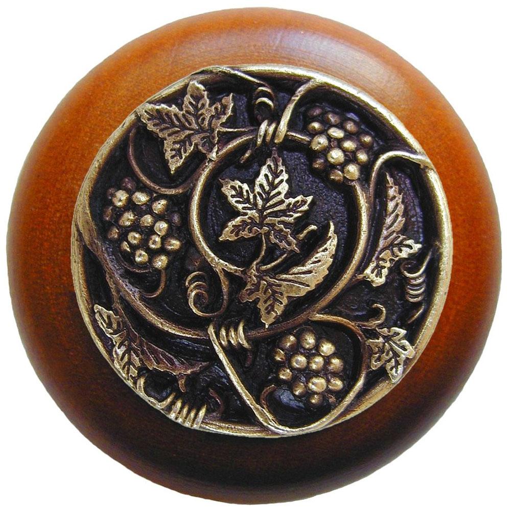 Notting Hill Grapevines Wood Knob in Antique Brass/Cherry wood finish