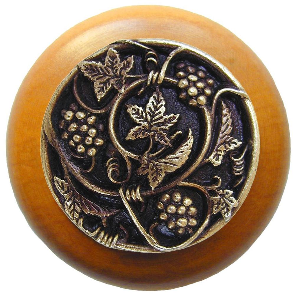 Notting Hill Grapevines Wood Knob in Antique Brass/Maple wood finish