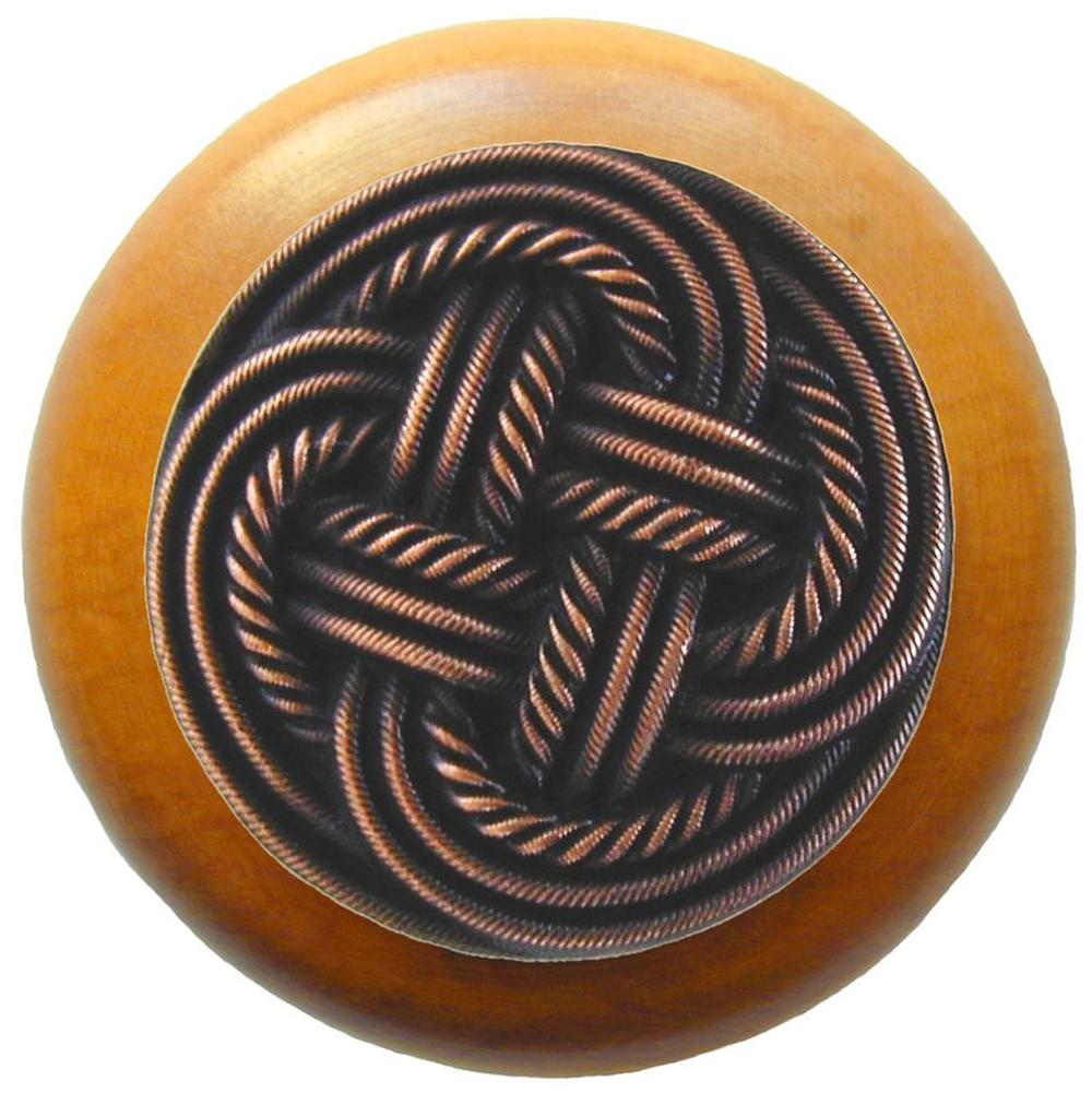 Notting Hill Classic Weave Wood Knob in Antique Copper/Maple wood finish
