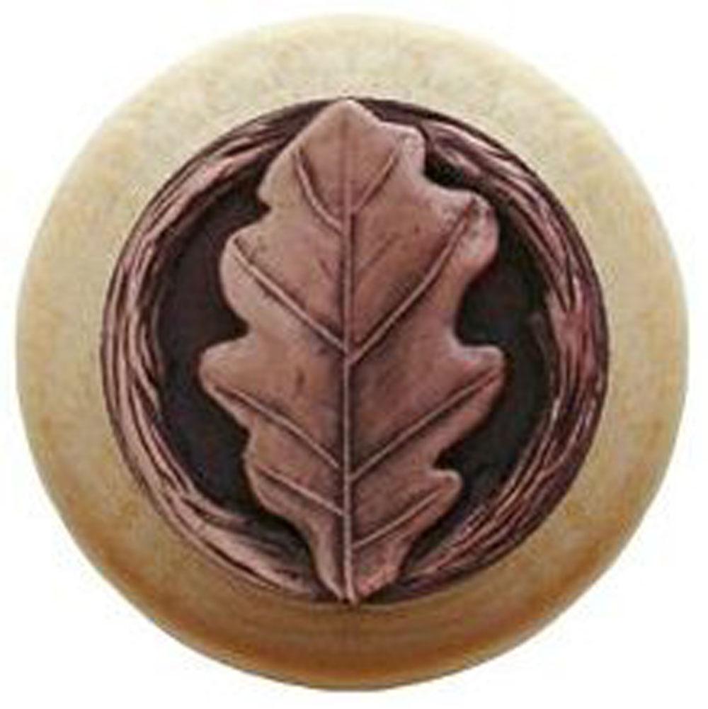 Notting Hill Oak Leaf Wood Knob in Antique Copper/Natural wood finish