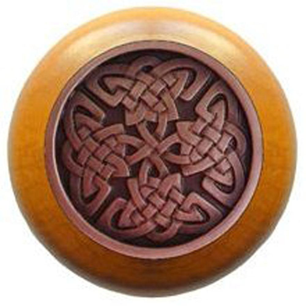 Notting Hill Celtic Isles Wood Knob in Antique Copper/Maple wood finish