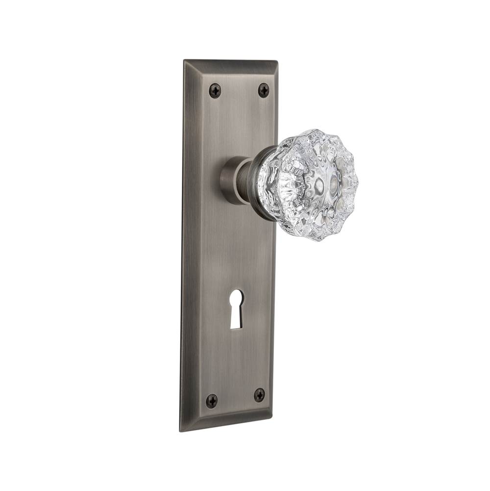 Nostalgic Warehouse Nostalgic Warehouse New York Plate Interior Mortise Crystal Glass Door Knob in Antique Pewter