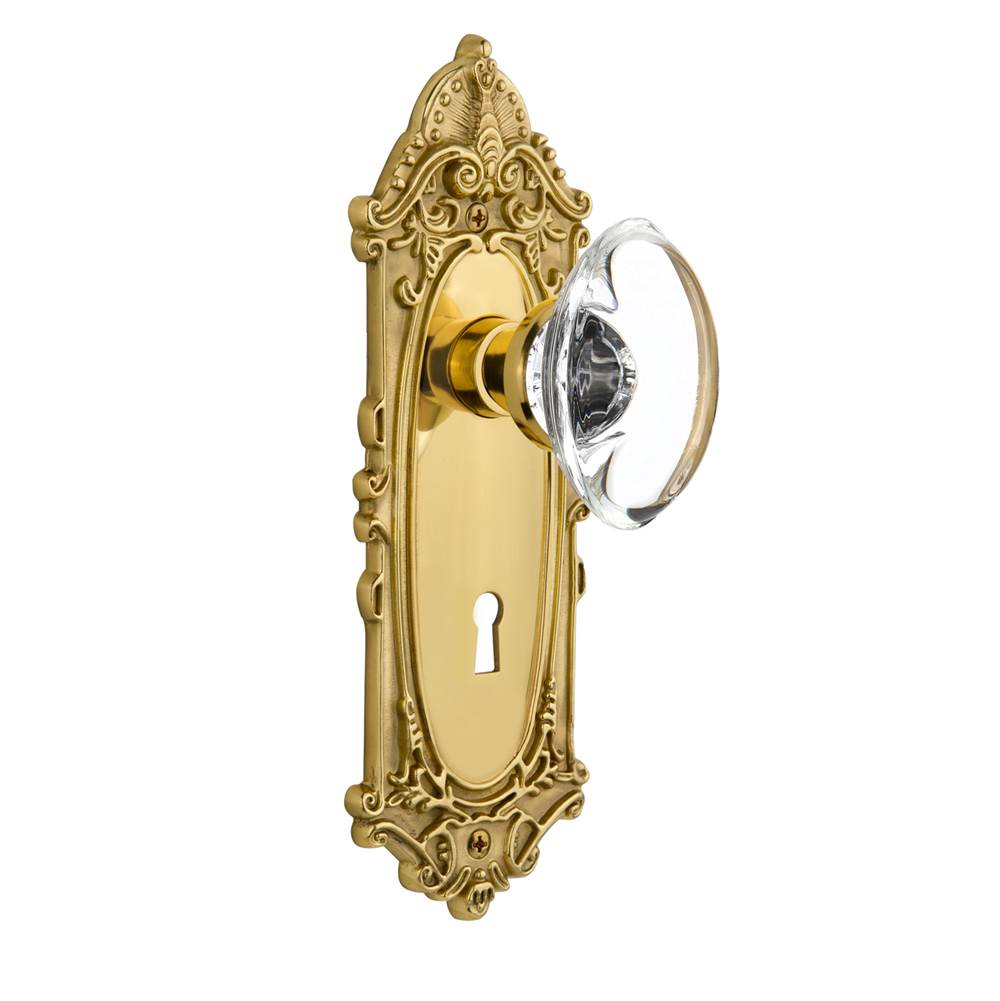 Nostalgic Warehouse Nostalgic Warehouse Victorian Plate with Keyhole Double Dummy Oval Clear Crystal Glass Door Knob in Polished Brass