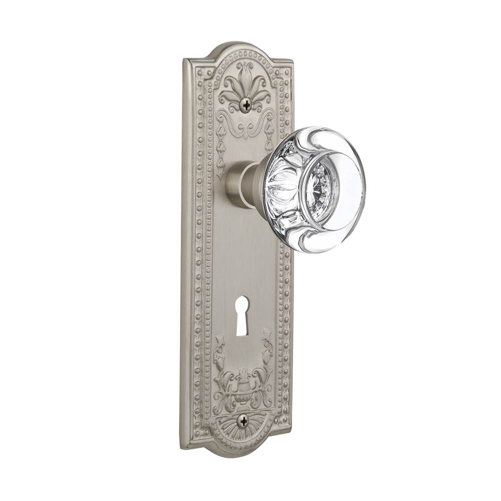 Nostalgic Warehouse Nostalgic Warehouse Meadows Plate with Keyhole Privacy Round Clear Crystal Glass Door Knob in Satin Nickel