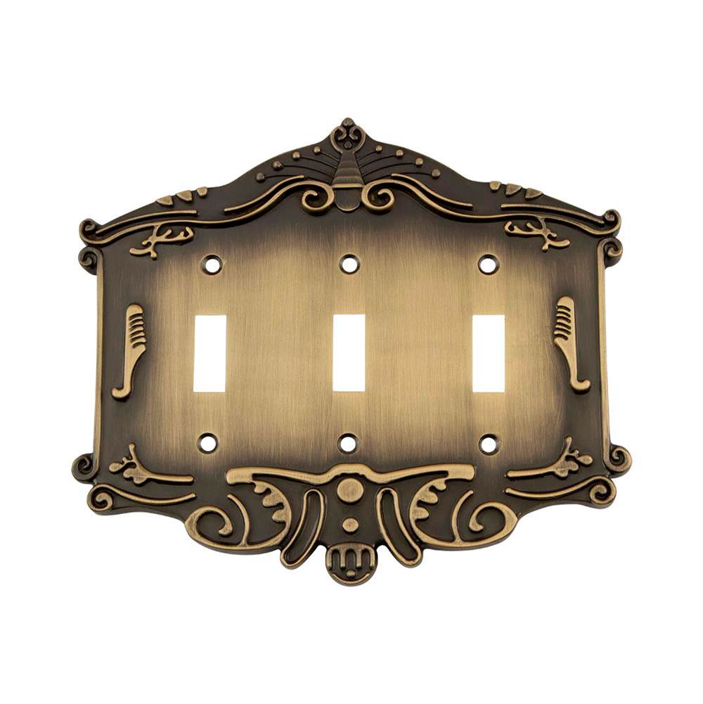 Nostalgic Warehouse Nostalgic Warehouse Victorian Switch Plate with Triple Toggle in Antique Brass