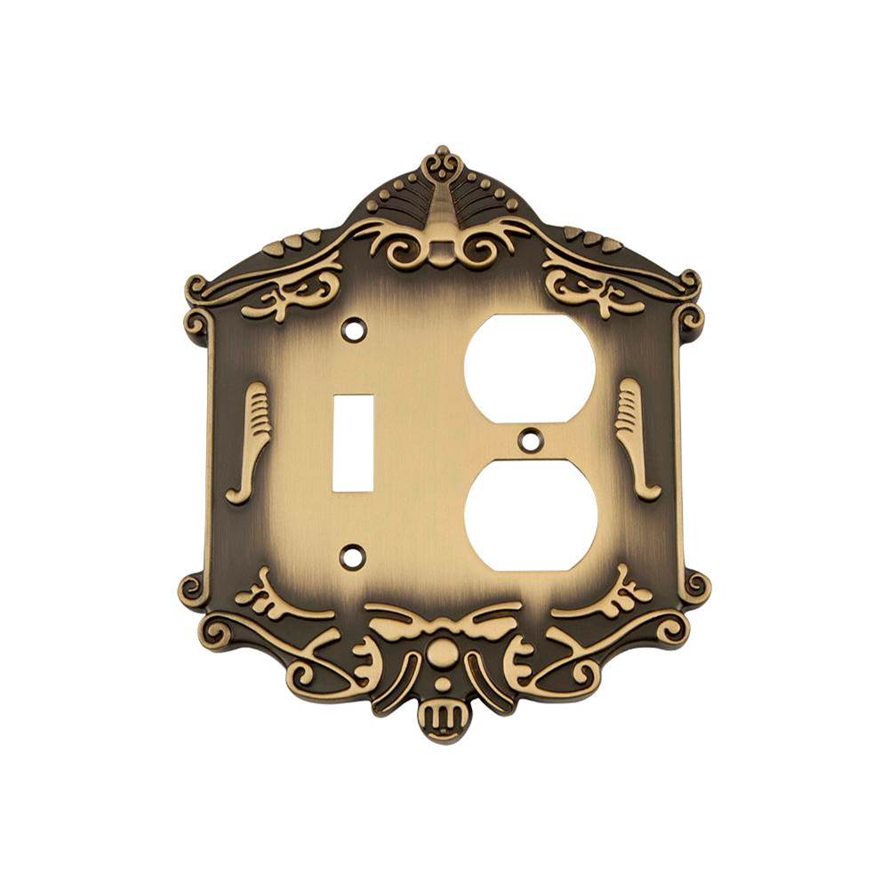 Nostalgic Warehouse Nostalgic Warehouse Victorian Switch Plate with Toggle and Outlet in Antique Brass