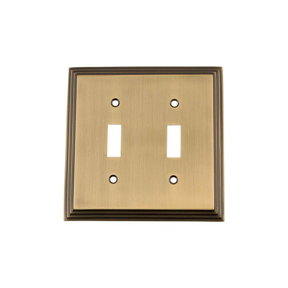 Nostalgic Warehouse Nostalgic Warehouse Deco Switch Plate with Double Toggle in Antique Brass