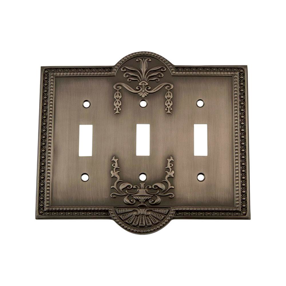 Nostalgic Warehouse Nostalgic Warehouse Meadows Switch Plate with Triple Toggle in Antique Pewter