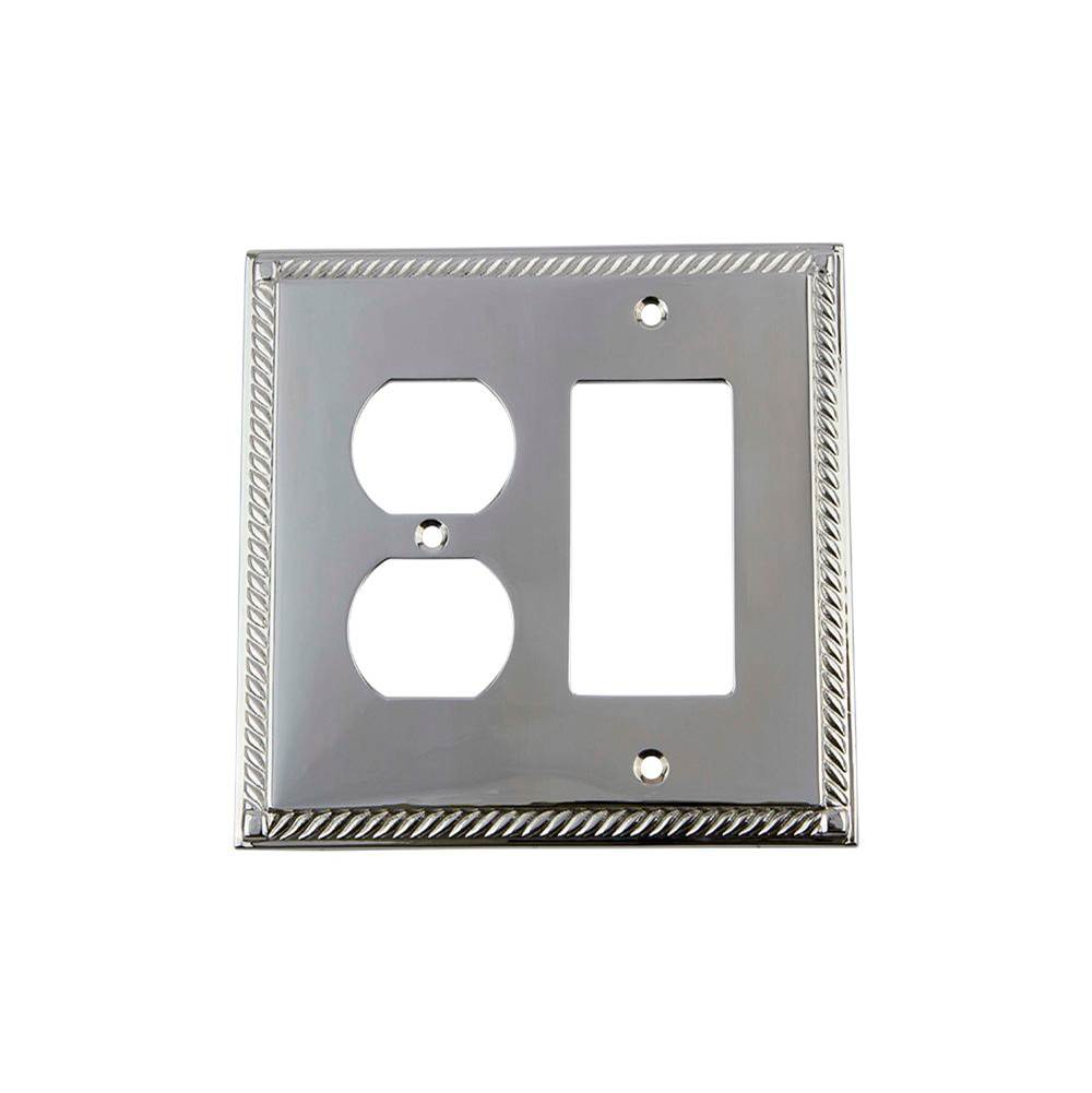 Nostalgic Warehouse Nostalgic Warehouse Rope Switch Plate with Rocker and Outlet in Bright Chrome