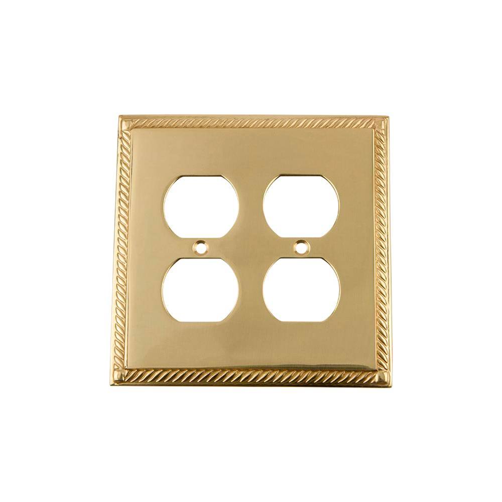 Nostalgic Warehouse Nostalgic Warehouse Rope Switch Plate with Double Outlet in Polished Brass