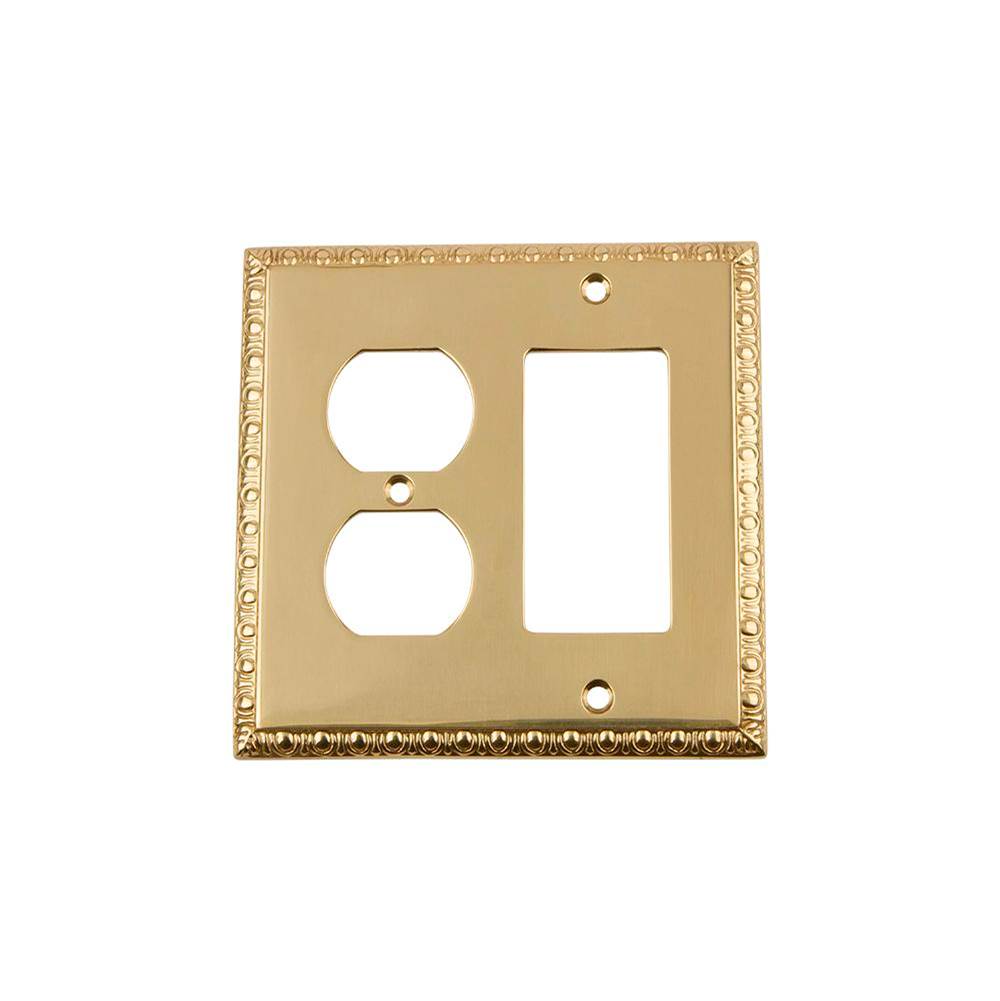 Nostalgic Warehouse Nostalgic Warehouse Egg & Dart Switch Plate with Rocker and Outlet in Polished Brass